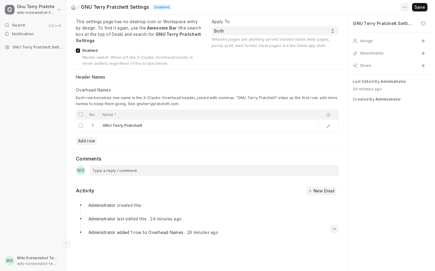 GNU Terry Pratchett Settings page