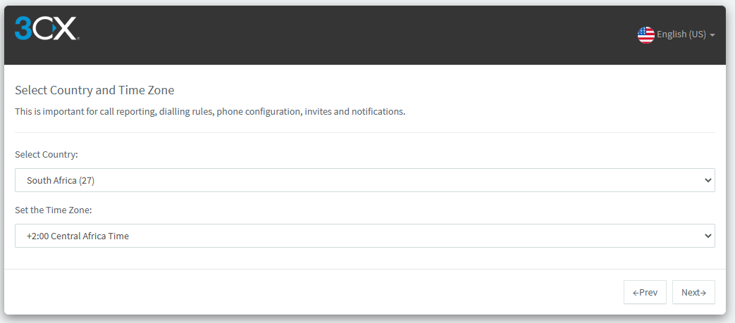 Select Country and Time Zone